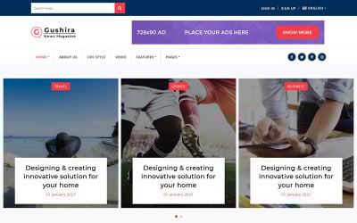 Шаблон Gushira -  многостраничный HTML-шаблон для новостного журнала