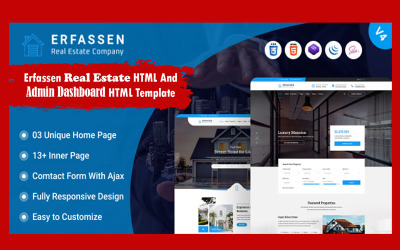 Шаблон HTML-шаблон Erfassen Real Estate и Admin Dashboard HTML-